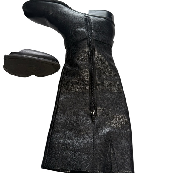 Lauren Ralph Lauren McLeod Black Pebbled Leather Riding Boots Harness Buckle 6B - Picture 4 of 16